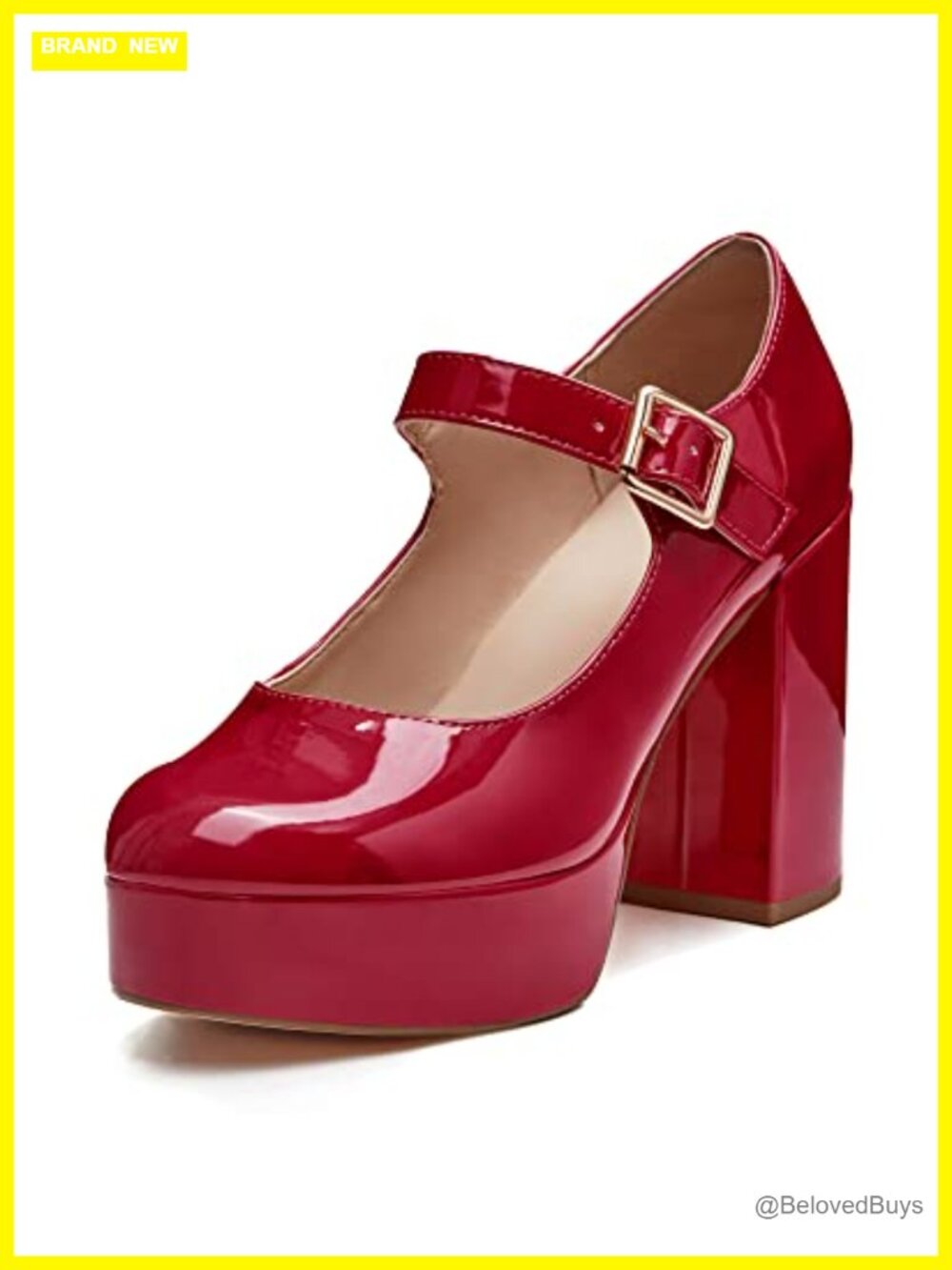 T-Strap Round Toe Chunky Platform Heels Patent Mary Jane Dress Shoes